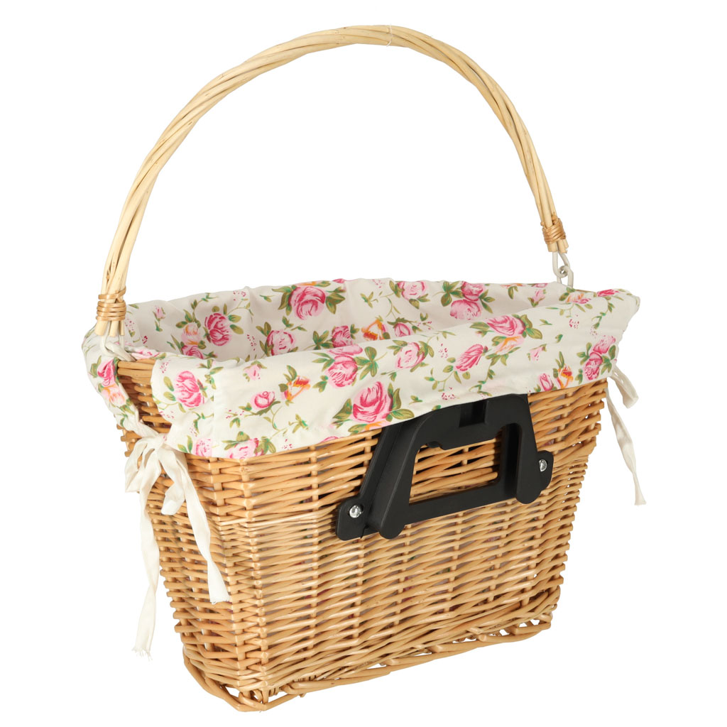 Kosz wiklinowy na rower RALLEX kosz przedni pleciony wkład click w kwiaty - obrazek 7