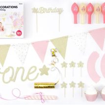 Dekoracje urodzinowe party na 1 urodziny zestaw różowo-złote