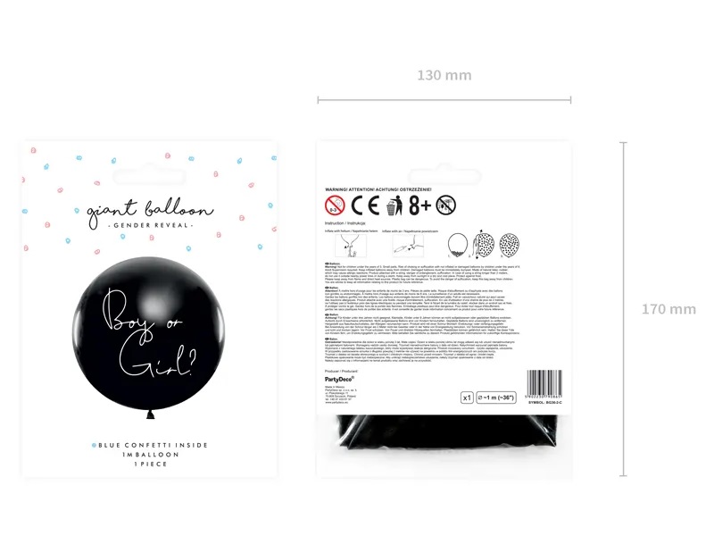Balon Gender Reveal Chłopiec czy dziewczynka niebieskie konfetti 100cm - obrazek 4