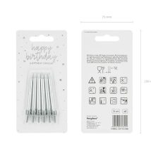 Świeczki urodzinowe na tort gładkie srebrny 6cm 6 sztuk