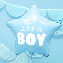 Balon foliowy „It’s a boy” na baby shower gwiazda niebieska 48cm