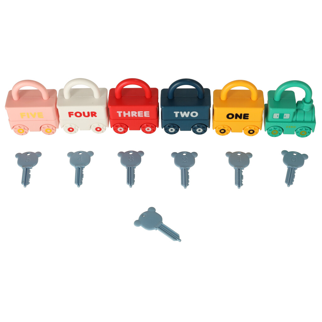 Zabawka edukacyjna łamigłówka samochodziki z wagonikami kłódkami wagoniki kłódki z kluczykami autka Montessori 13 el. - obrazek 4