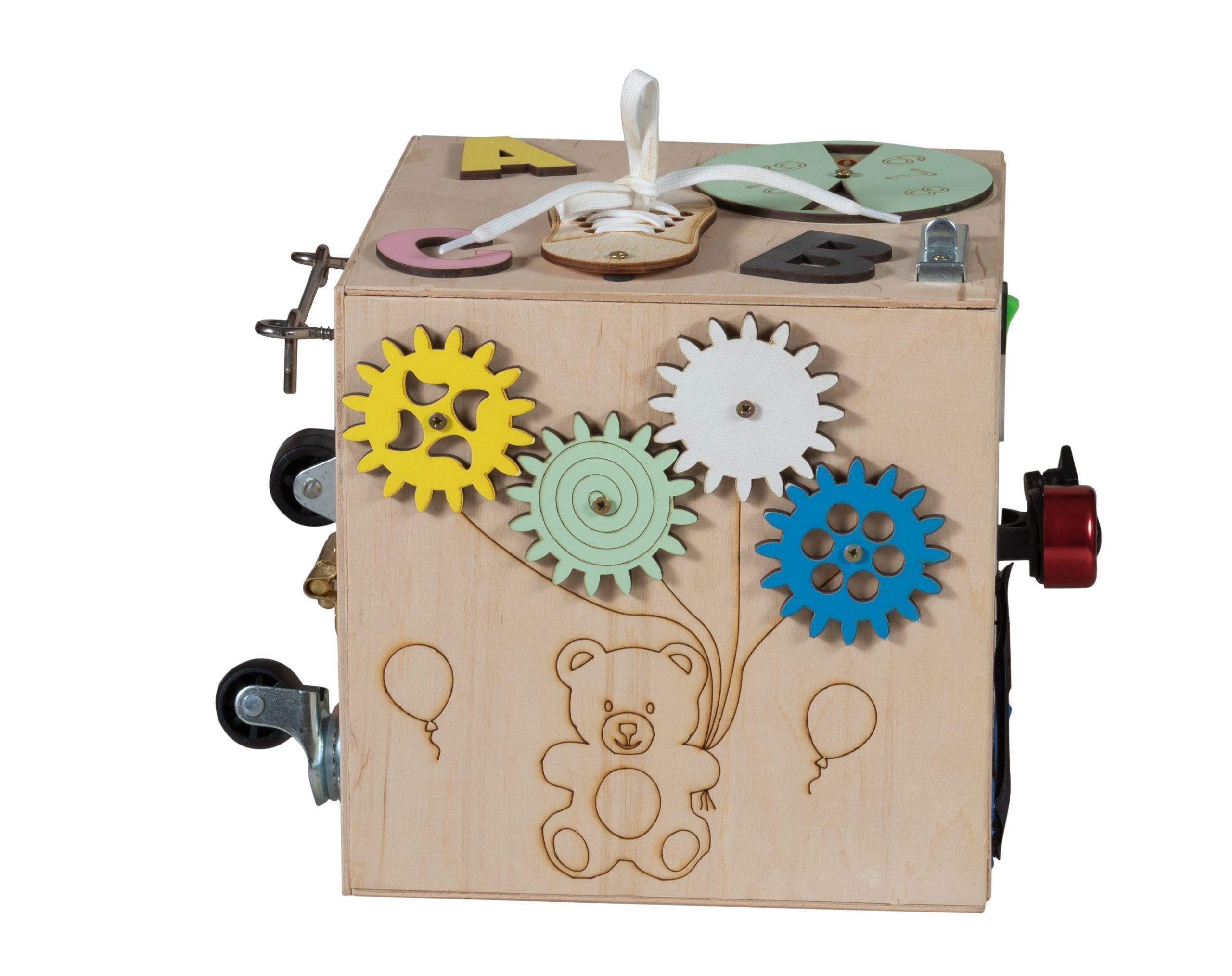 Kostka manipulacyjna drewniana sensoryczna 20,5cm - obrazek 3