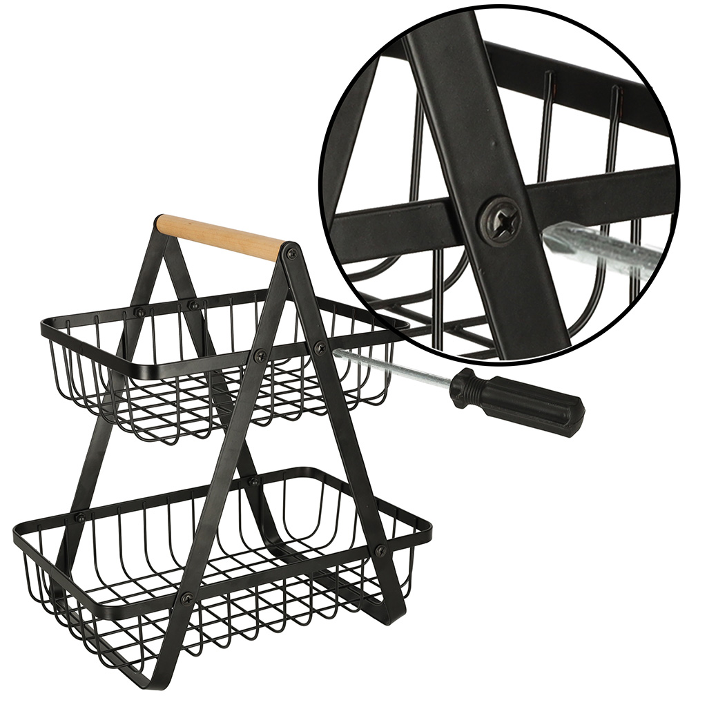 Kosz miska na owoce dwupoziomowy piętrowy metal drewno - obrazek 4