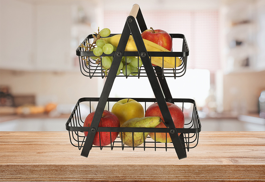 Kosz miska na owoce dwupoziomowy piętrowy metal drewno - obrazek 5