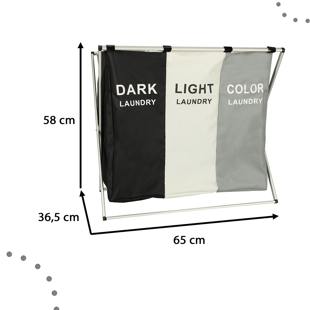 Kosz na pranie segregacja organizer 3 komory 135l - obrazek 3