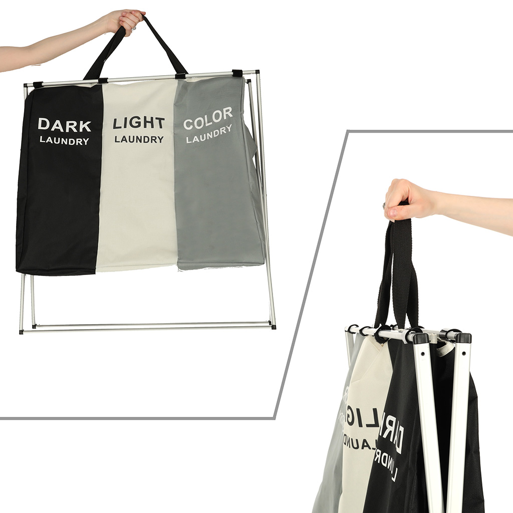 Kosz na pranie segregacja organizer 3 komory 135l - obrazek 4