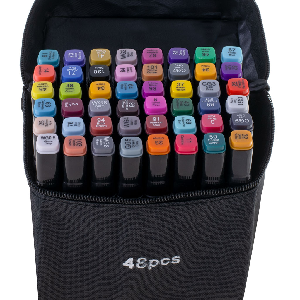 Markery dwustronne mazaki alkoholowe w etui 48 + podstawka - obrazek 3