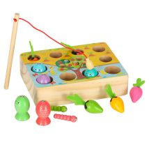 Gra drewniana montessori łowienie rybek marchewki robaczki