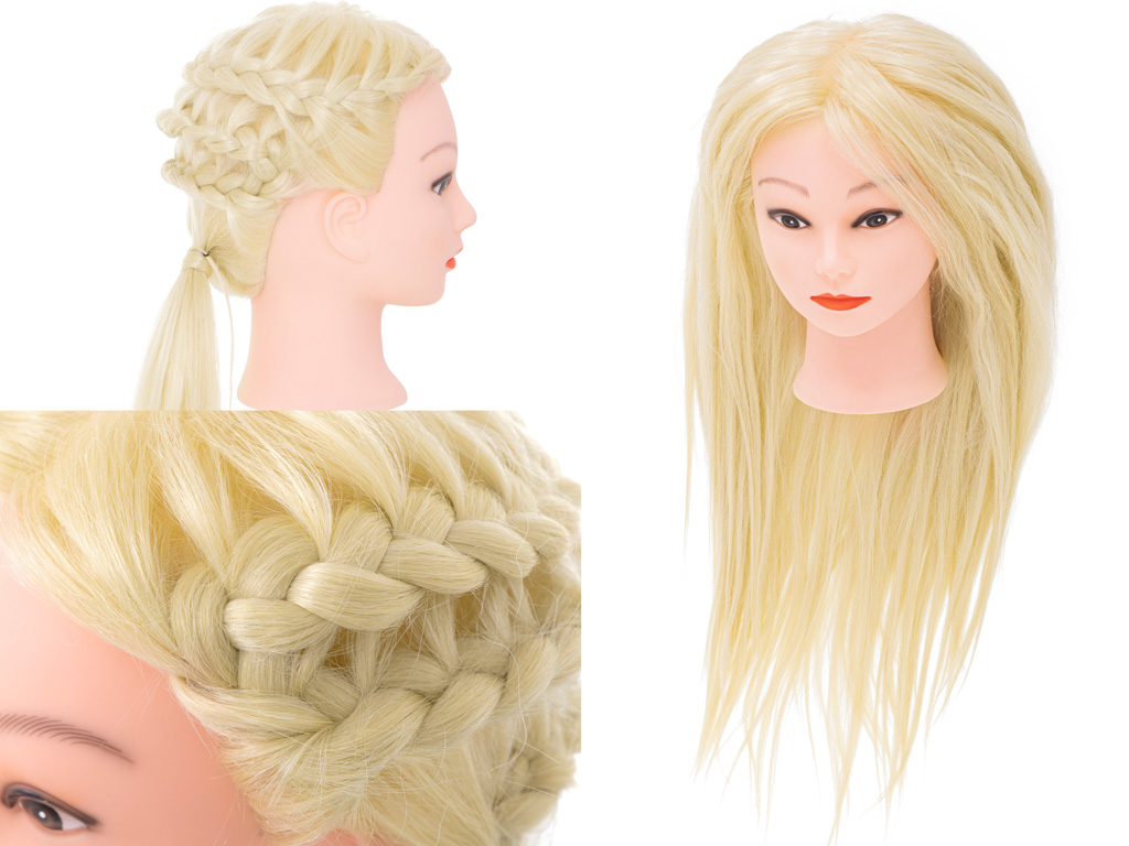 Główka głowa treningowa fryzjerska naturalne włosy blond - obrazek 7