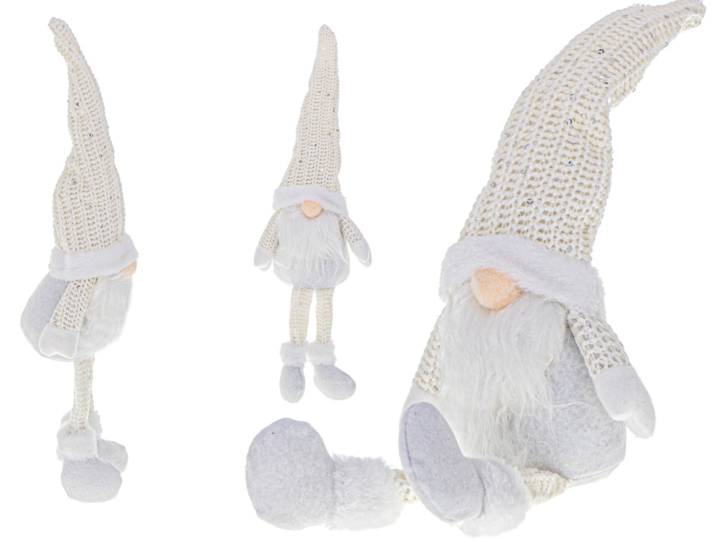 Krasnal skrzat świąteczny z brodą biały 47cm - obrazek 3