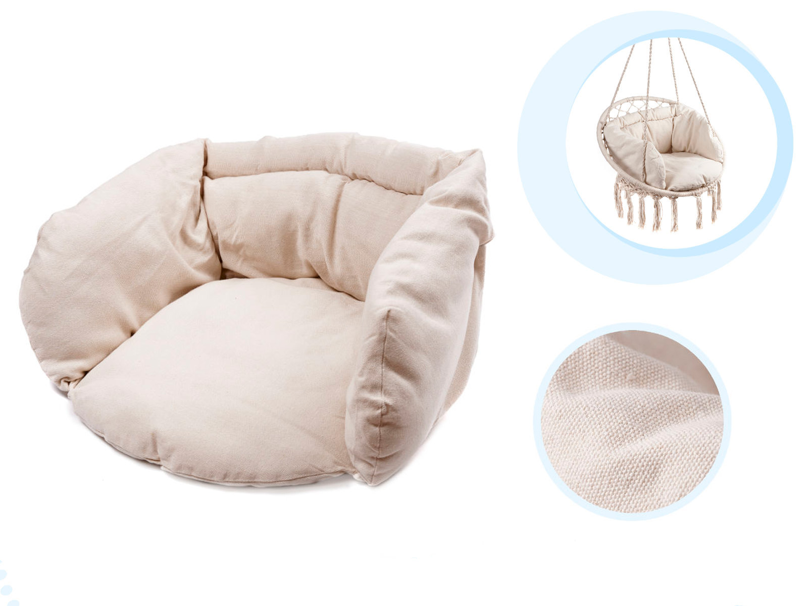 Huśtawka LULILO fotel bocianie gniazdo z poduszką ecru 80cm 150kg