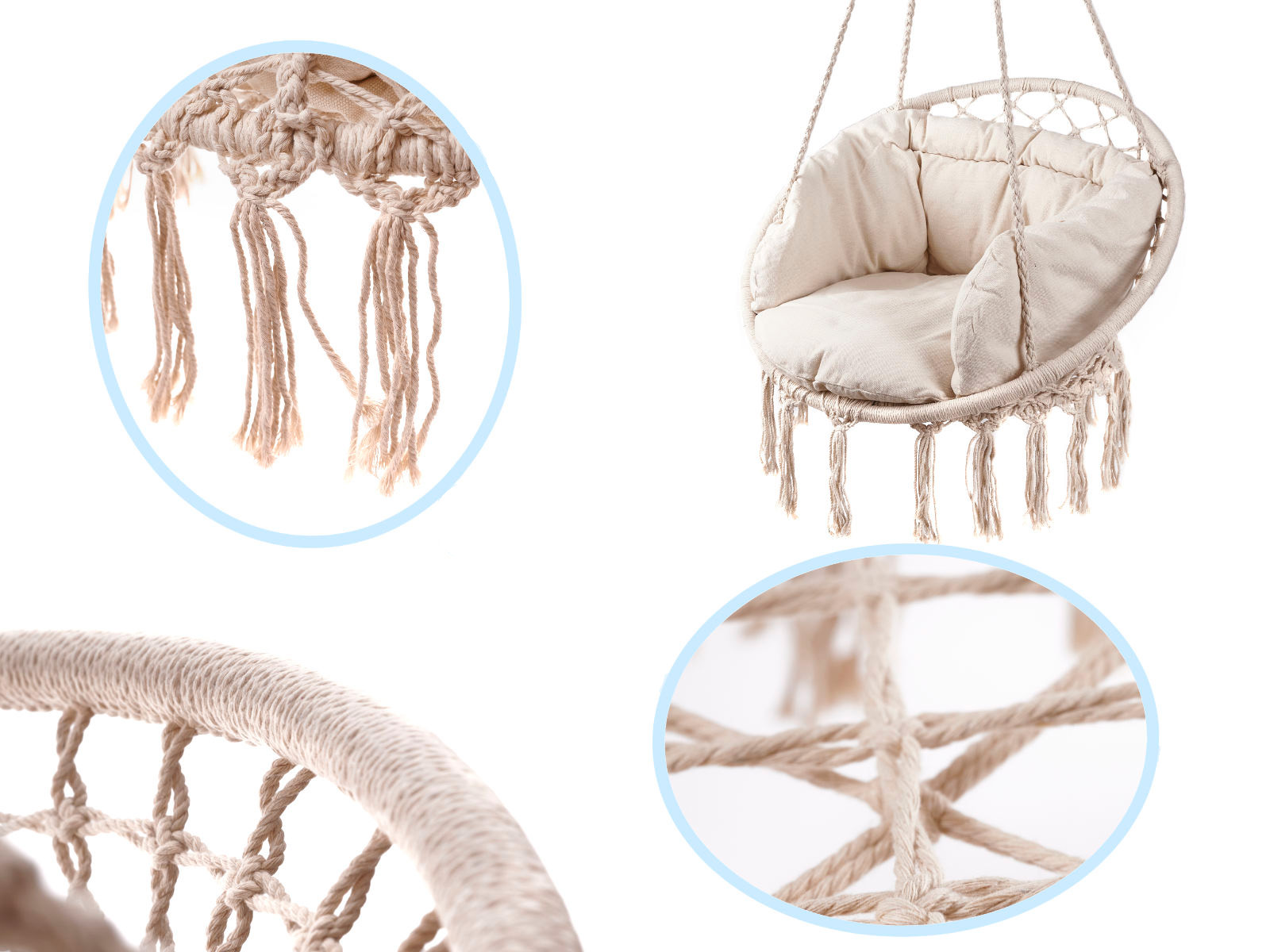 Huśtawka LULILO fotel bocianie gniazdo z poduszką ecru 80cm 150kg - obrazek 3