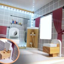 Domek dla lalek drewniany MDF mebelki 78cm czarny LED