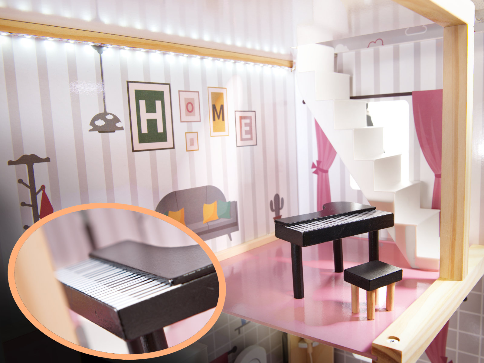 Domek dla lalek drewniany MDF mebelki 78cm czarny LED - obrazek 3