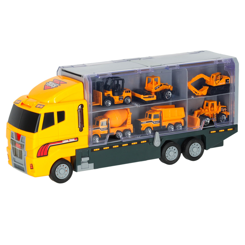 Transporter ciężarówka TIR wyrzutnia + metalowe auta maszyny budowlane - obrazek 3