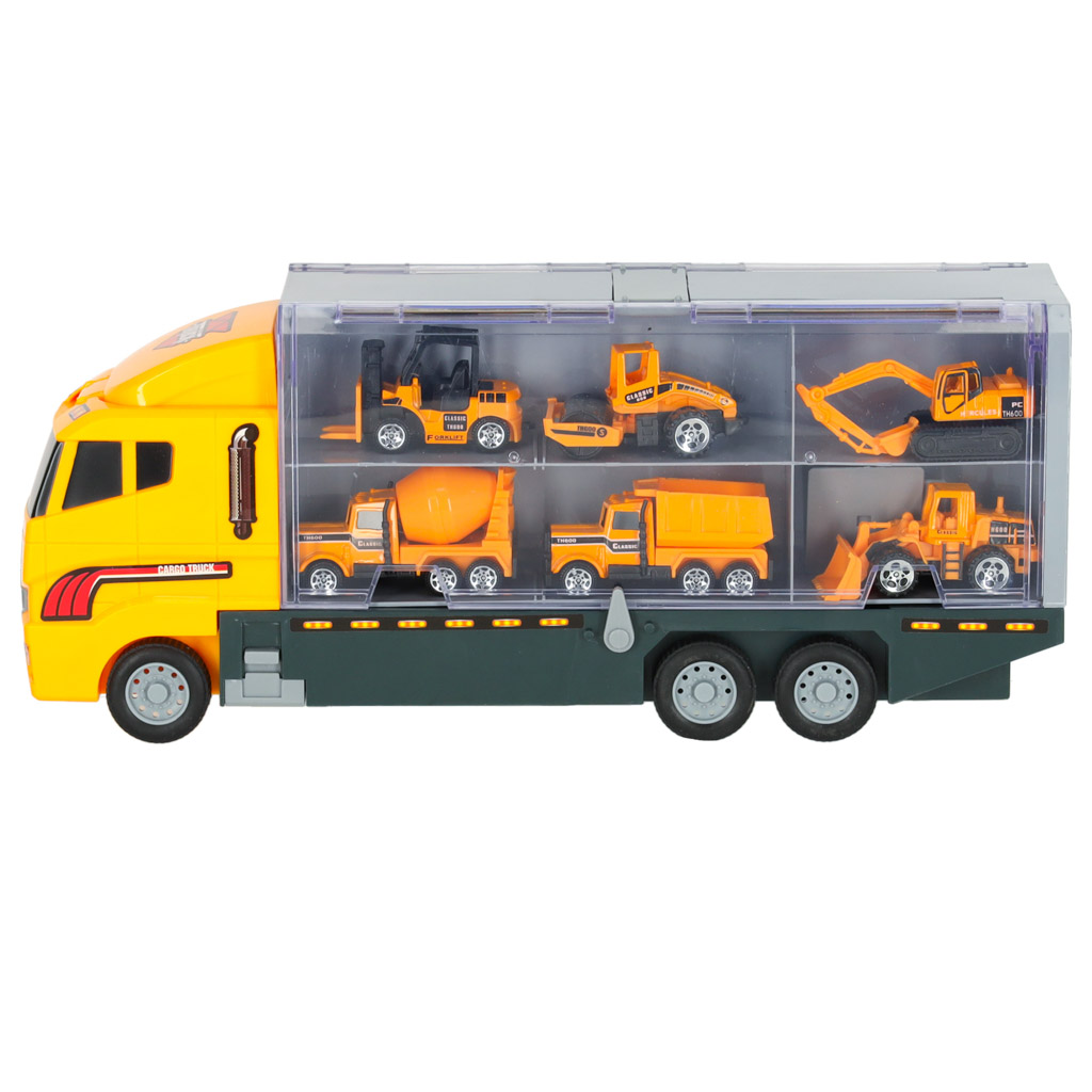 Transporter ciężarówka TIR wyrzutnia + metalowe auta maszyny budowlane - obrazek 4