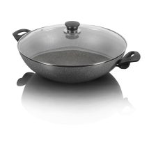 Wok granitowy indukcyjny z 2 uchwytami i pokrywką Ballarini Ferrara – 36 cm
