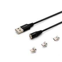 SAVIO KABEL MAGNETYCZNY USB – USB TYP C, MICRO I LIGHTNING, 2M, CZARNY CL-155