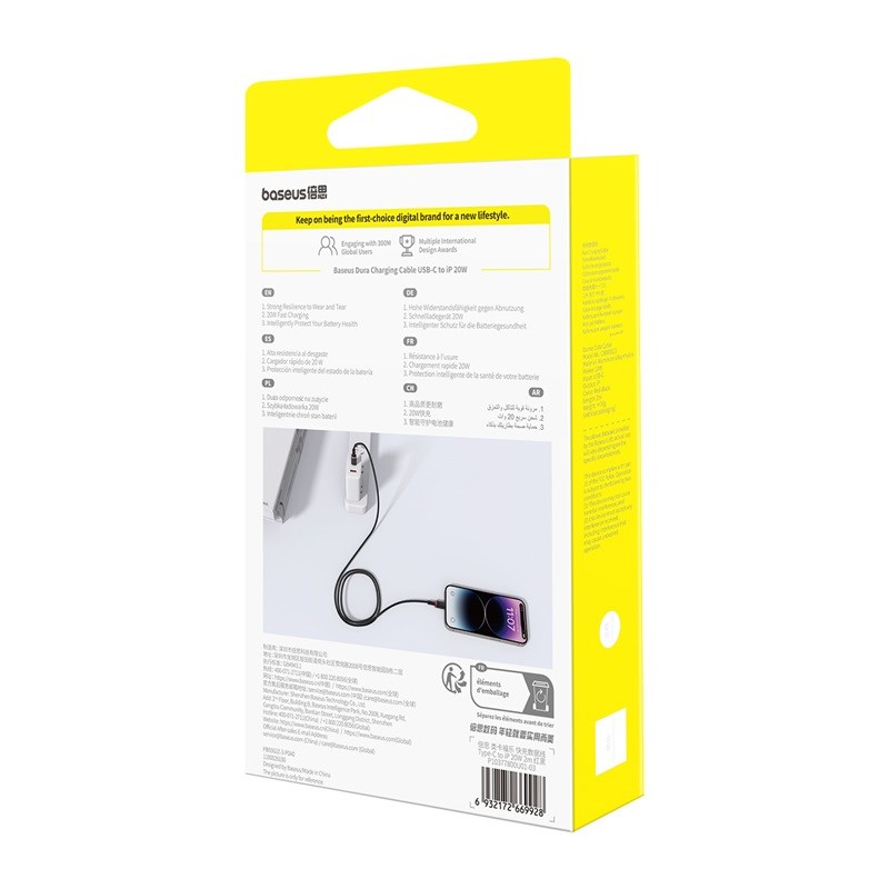 Kabel Baseus Dura Typ C 20W 2m (czerwono-czarny) - obrazek 3