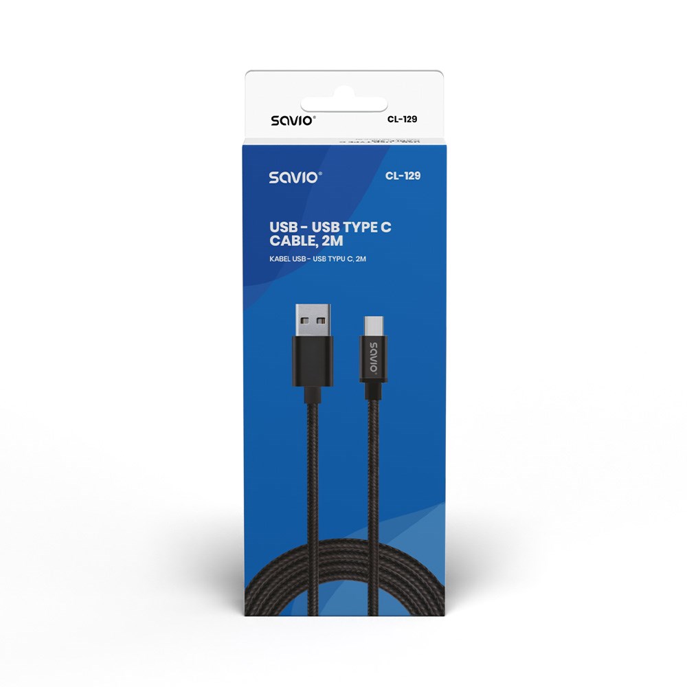 Kabel SAVIO CL-129 (USB typu C - USB 2.0 typu A ; 2m; kolor czarny) - obrazek 4