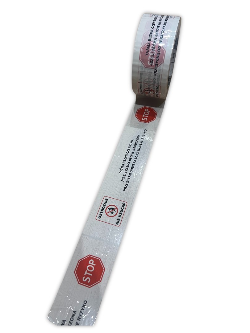 BSTech Taśma klejąca, pakowa z nadrukiem, 48x100m. "Taśma bezpieczenstwa STOP". - obrazek 3