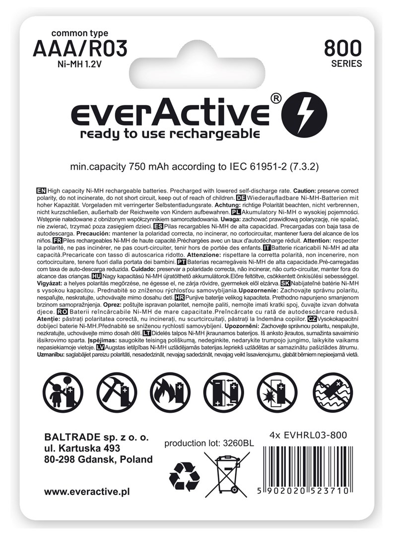 Zestaw akumulatorków everActive EVHRL03-800 (800mAh ; Ni-MH LSD) - obrazek 3