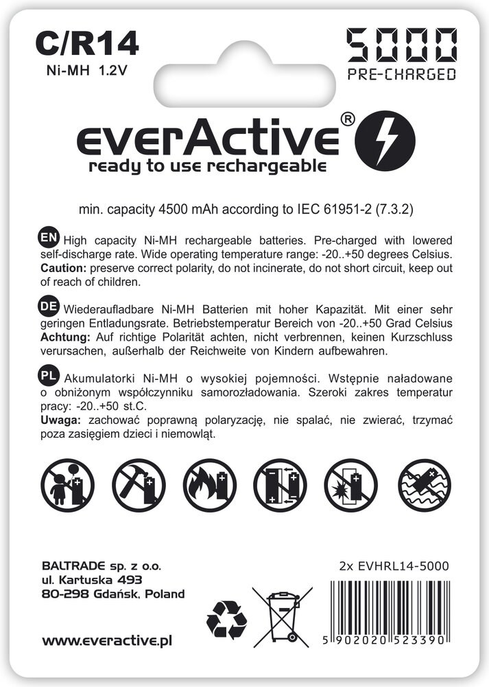 Zestaw akumulatorków everActive EVHRL14-5000 (5000mAh ; Ni-MH) - obrazek 3