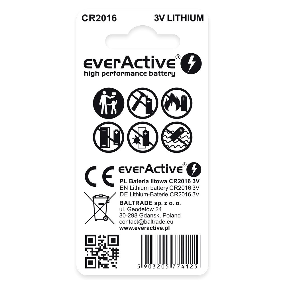 EVERACTIVE BATERIE LITOWE MINI CR2016 BLISTER 2 SZT. CR20162BL - obrazek 3