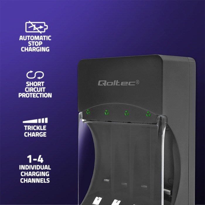 QOLTEC ŁADOWARKA DO AKUMULATORKÓW NI-MH TYPU R03/AAA R06/AA | 300MA - obrazek 3