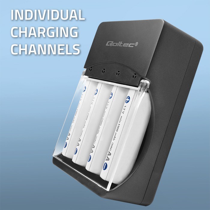 QOLTEC ŁADOWARKA DO AKUMULATORKÓW NI-MH TYPU R03/AAA R06/AA | 300MA - obrazek 4