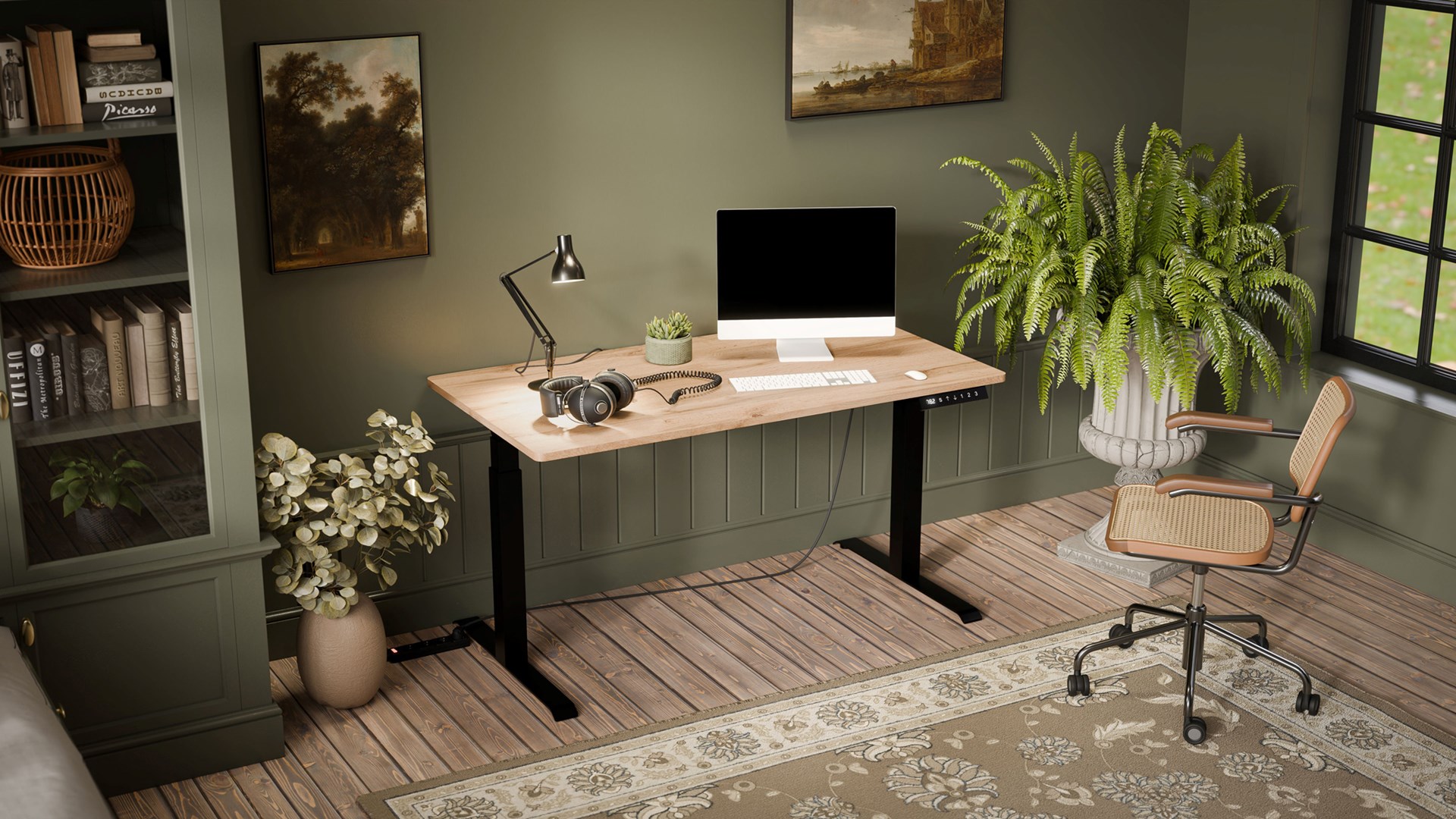 Biurko z elektryczną regulacją wysokości MOON LONG 150x80x72-120 czarny/wotan - obrazek 3