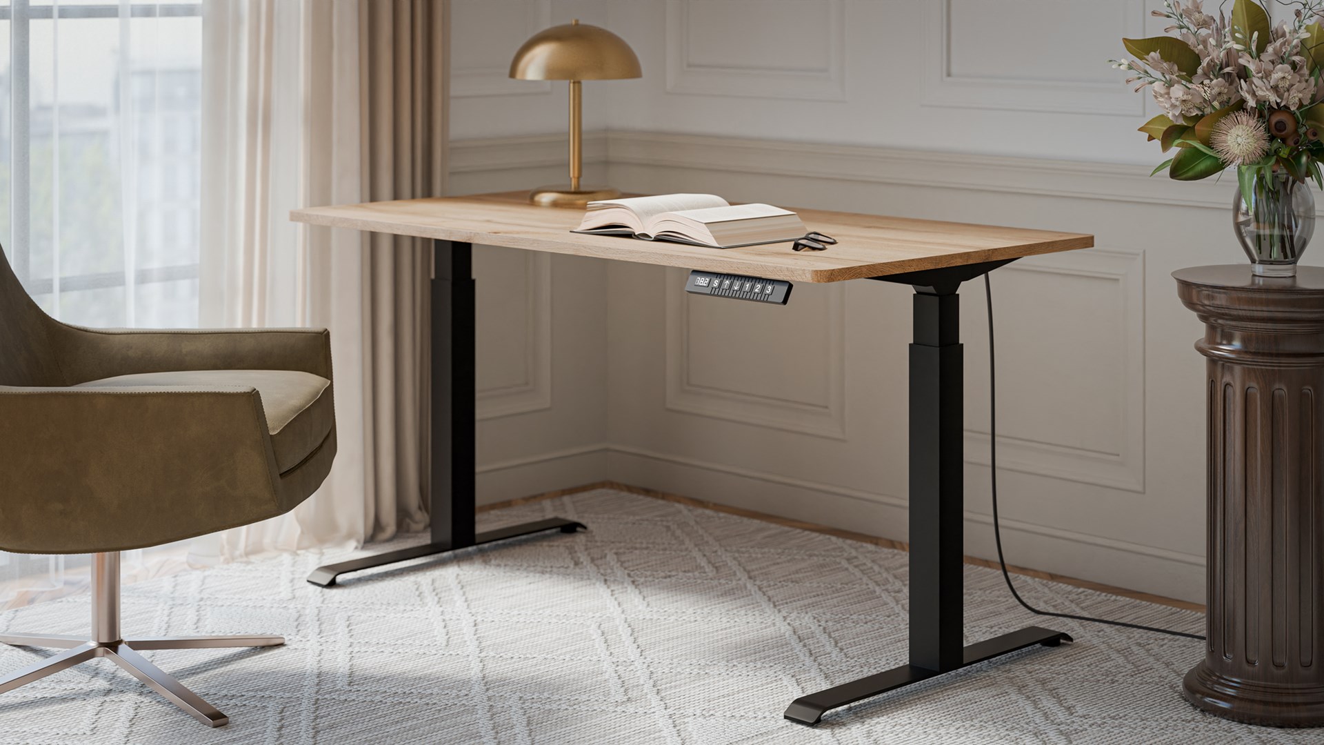 Biurko z elektryczną regulacją wysokości MOON LONG 150x80x72-120 czarny/wotan - obrazek 4