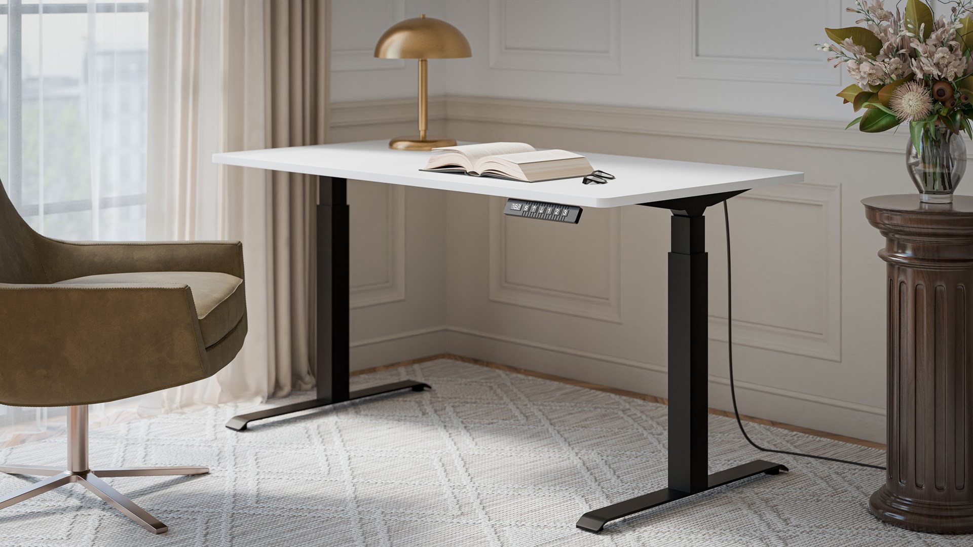 Biurko z elektryczną regulacją wysokości MOON LONG 150x80x72-120 czarny/biały - obrazek 4