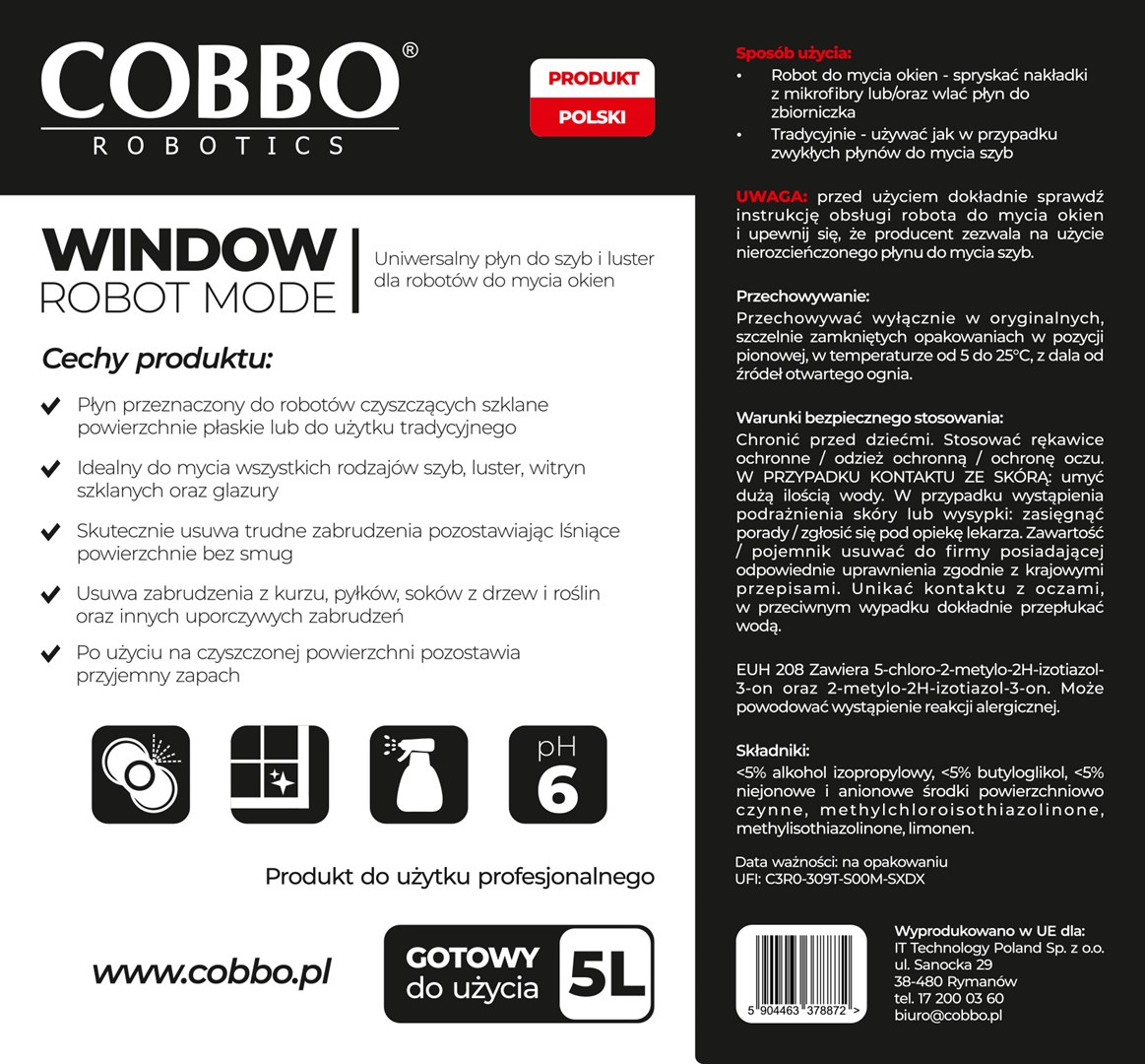 COBBO PŁYN DO ROBOTÓW DO MYCIA OKIEN 5000ML WINDOW - obrazek 4