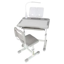 Biurko dziecięce szkolne regulowane krzesło lampka LED USB szare