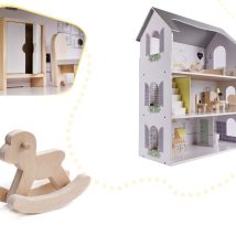 Domek dla lalek drewniany mebelki 70cm szary