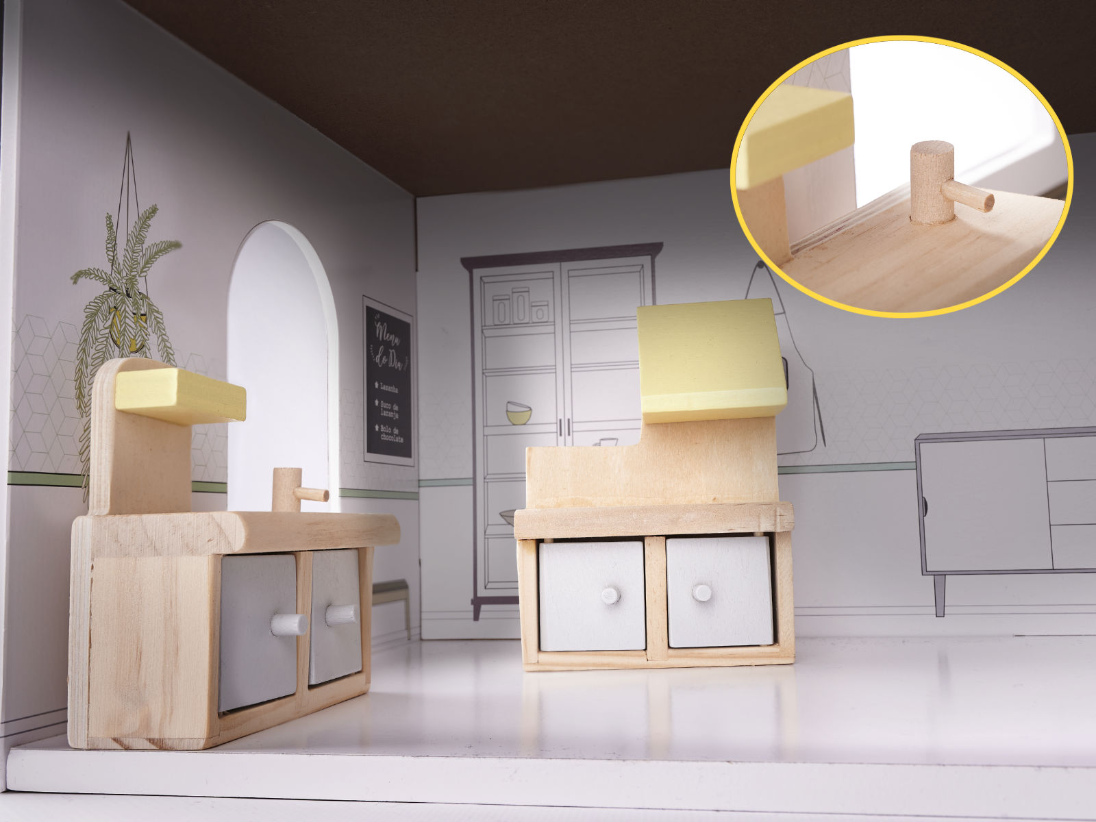 Domek dla lalek drewniany mebelki 70cm szary - obrazek 5