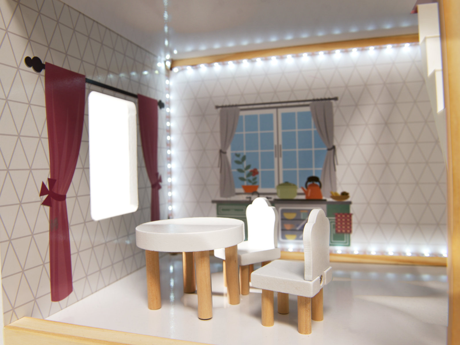 Domek dla lalek drewniany MDF mebelki 78cm czarny LED - obrazek 7