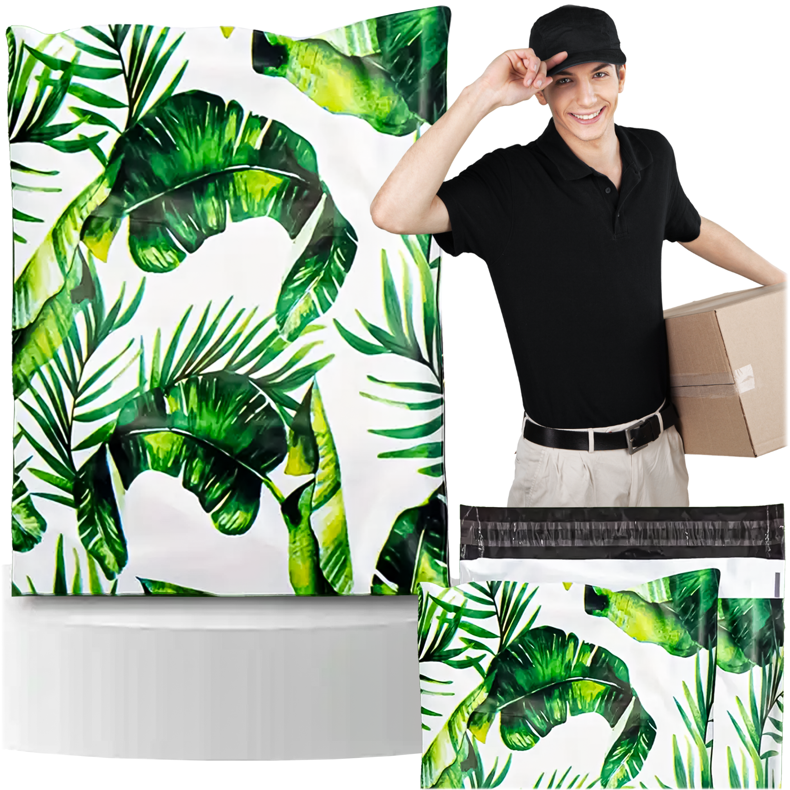 FOLIOPAKI KURIERSKIE MOCNE KOPERTY 255x370 ZIELONE LIŚCIE 50szt