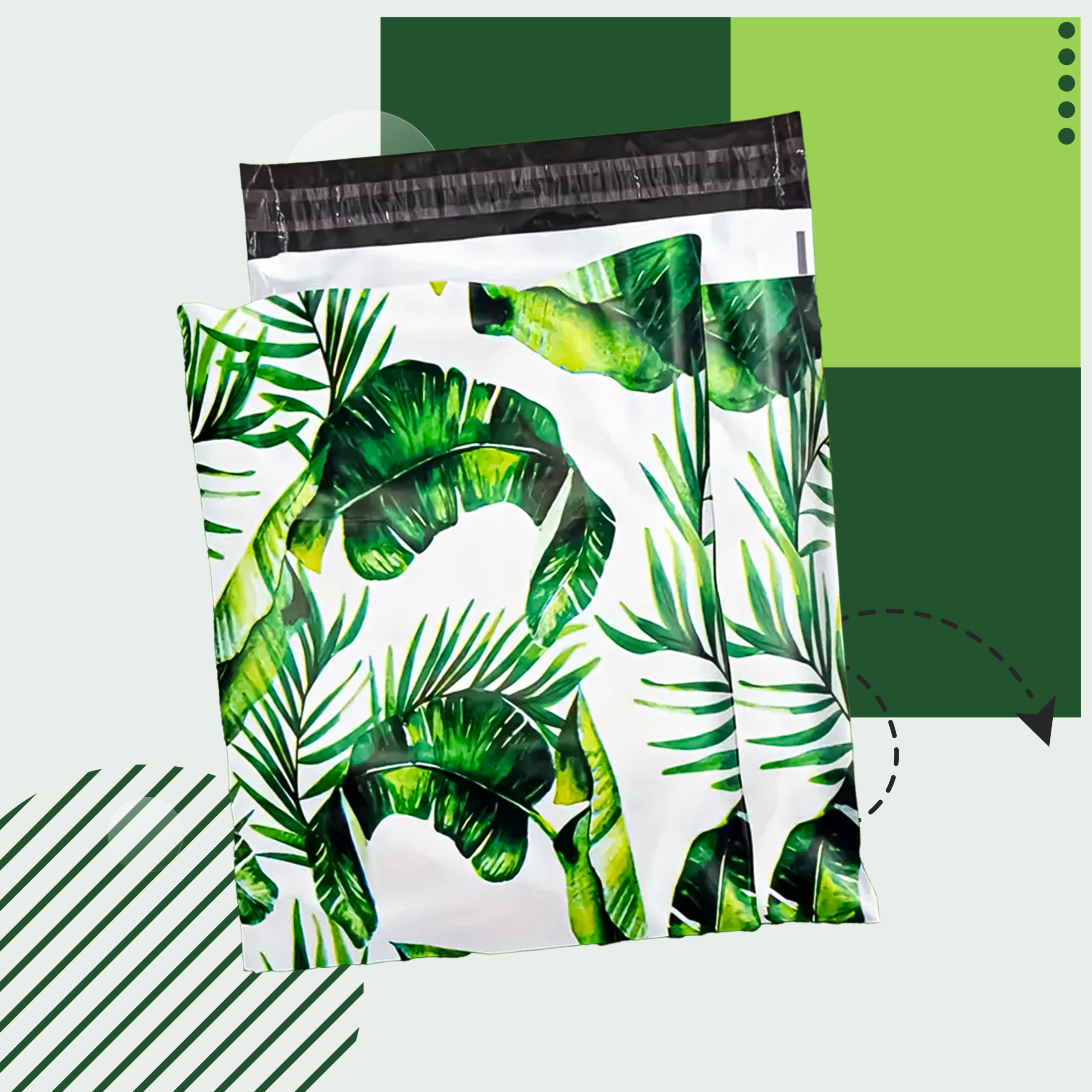 FOLIOPAKI KURIERSKIE MOCNE KOPERTY 255x370 ZIELONE LIŚCIE 50szt - obrazek 3