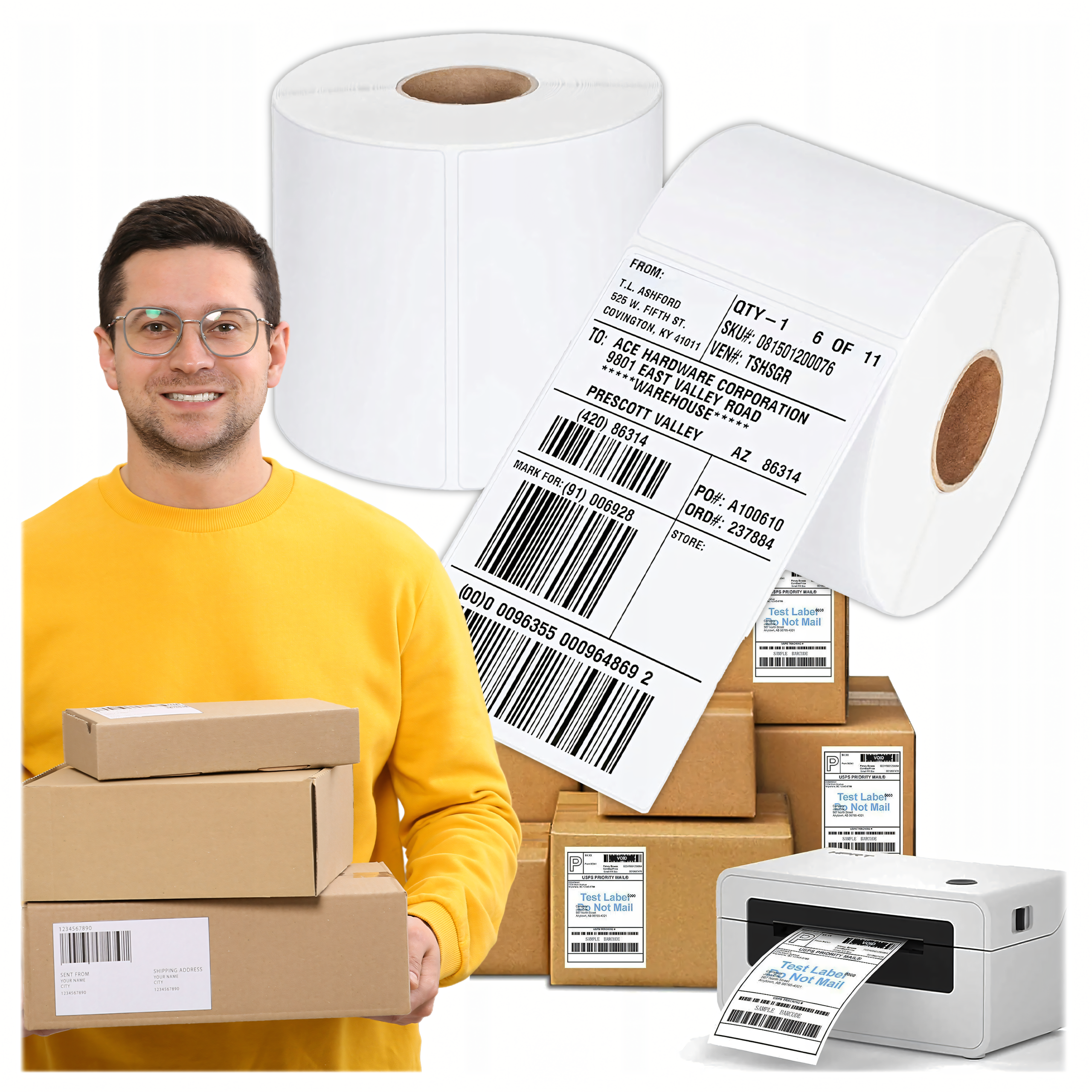 2016x Etykiety Termiczne Samoprzylepne Białe 100x150 mm 500 szt Perforacja Rolka