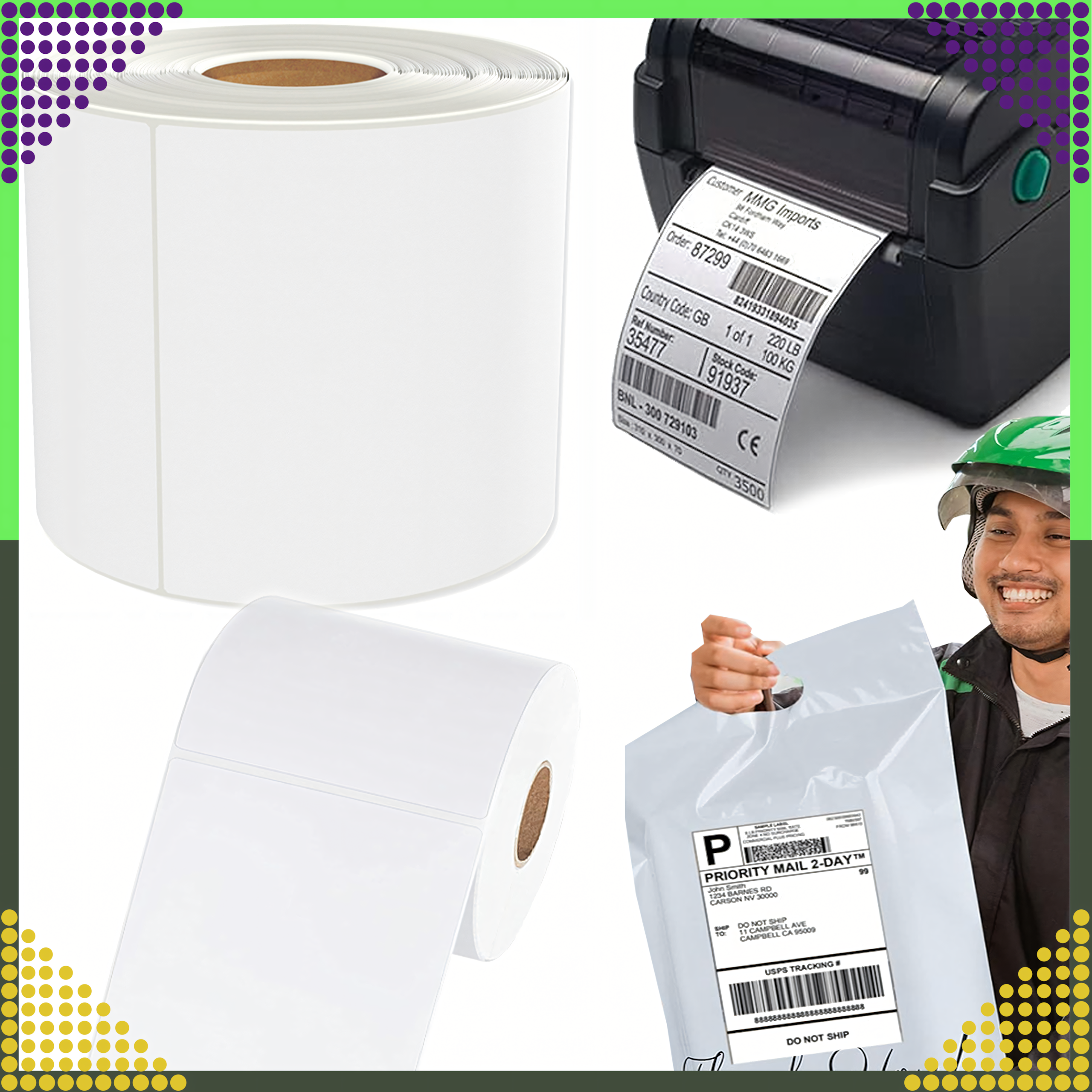 2016x Etykiety Termiczne Samoprzylepne Białe 100x150 mm 500 szt Perforacja Rolka - obrazek 6