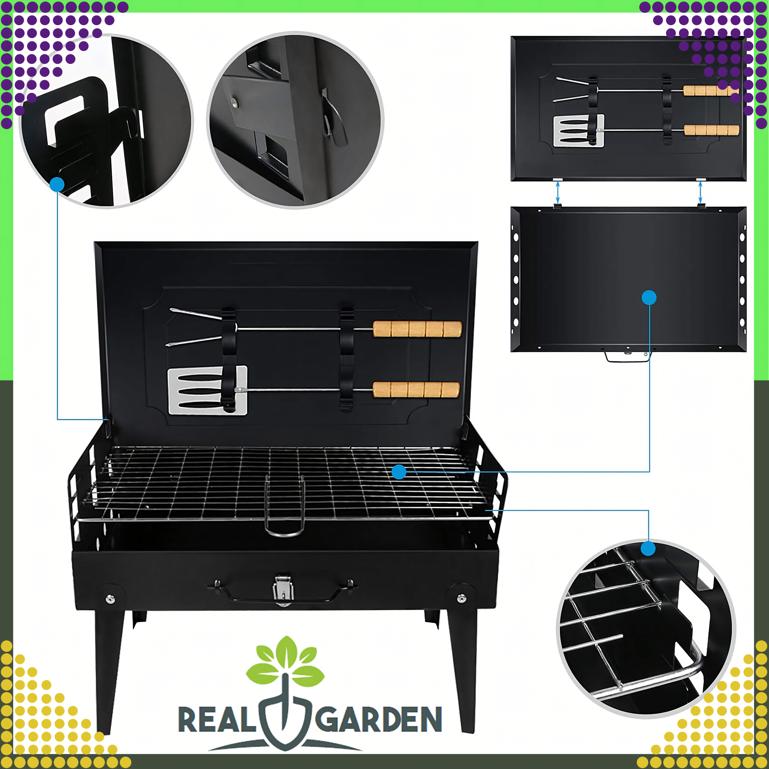 Grill Ogrodowy Turystyczny Składany Przenośny Walizka Kemping + Sztućce - obrazek 8