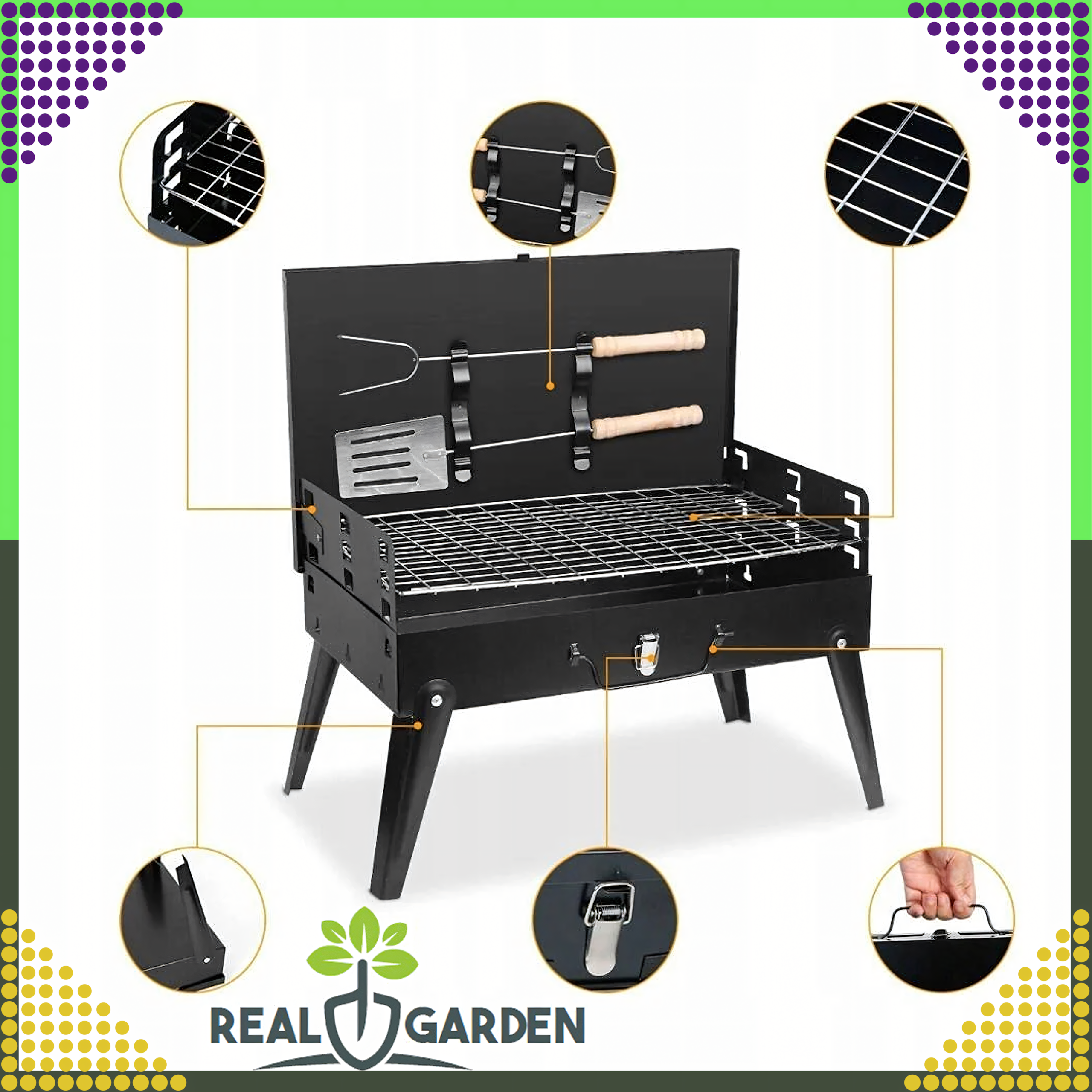 Grill Ogrodowy Turystyczny Składany Przenośny Walizka Kemping + Sztućce - obrazek 10