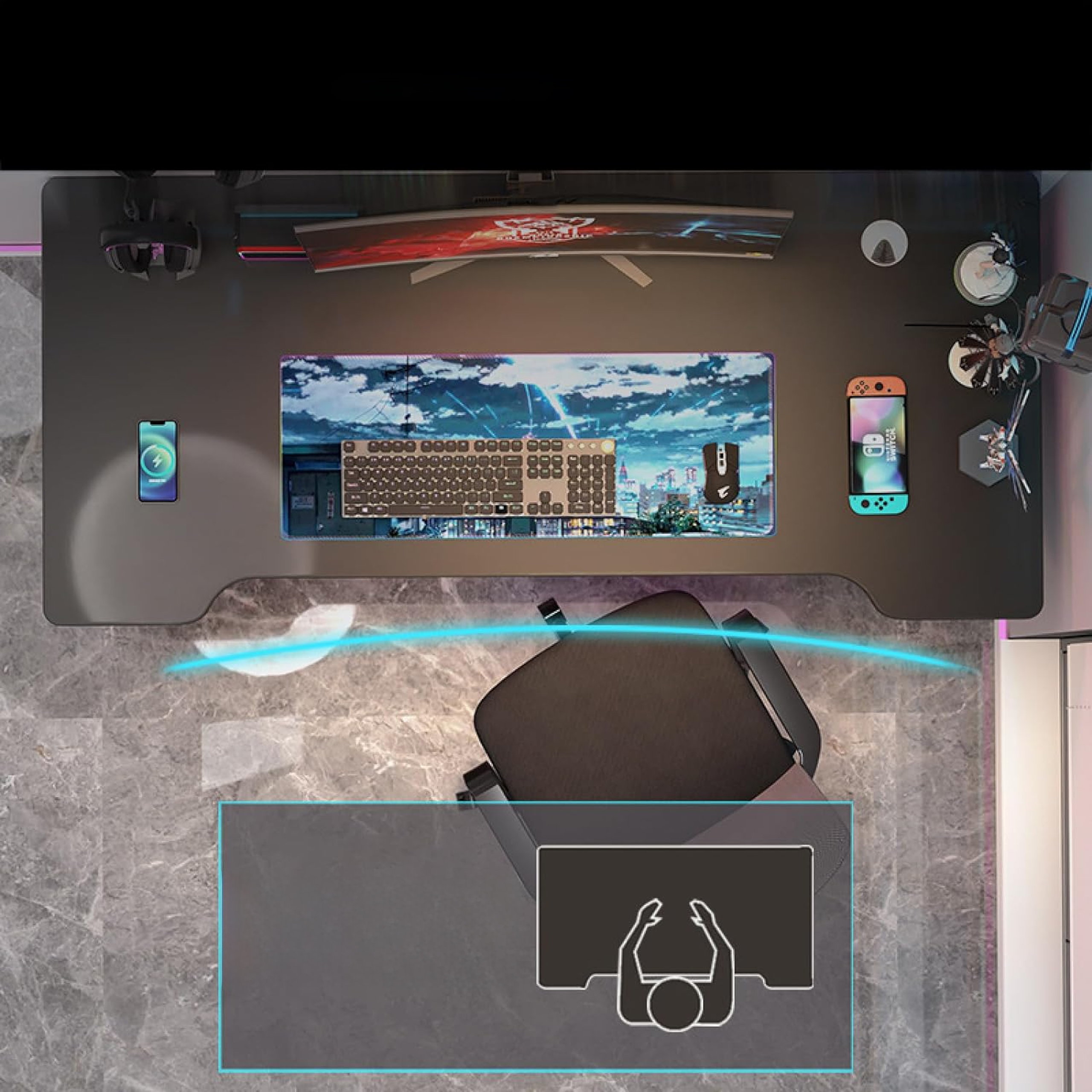 18 x Biurko Komputerowe Stół Gamingowy dla Gracza Komputerowe Duże Stabilne - obrazek 3