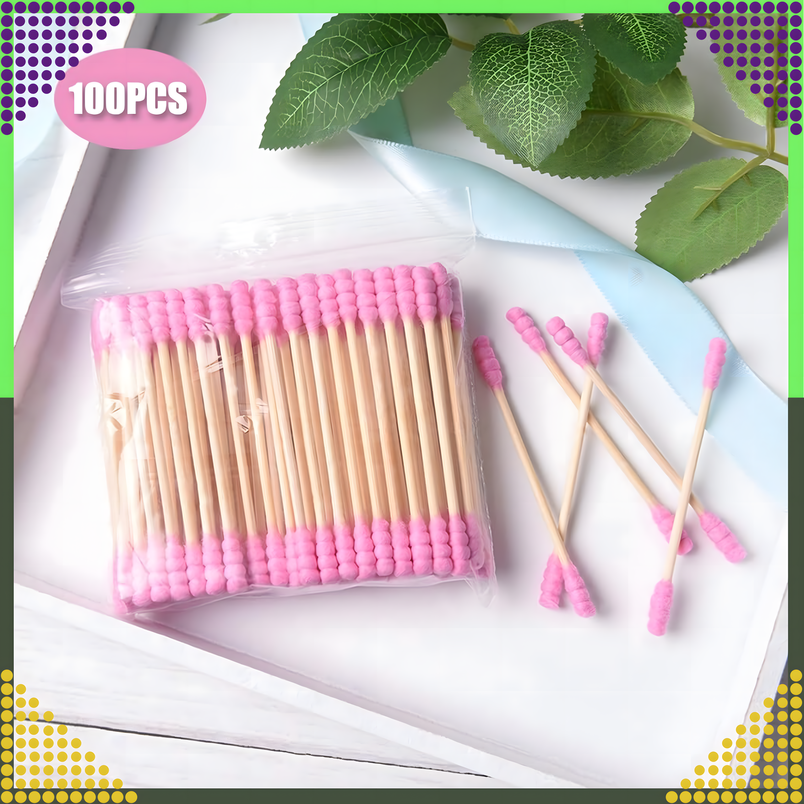 Patyczki Drewniane Higieniczne Kosmetyczne do Uszu 100 sztuk Różowe - obrazek 8