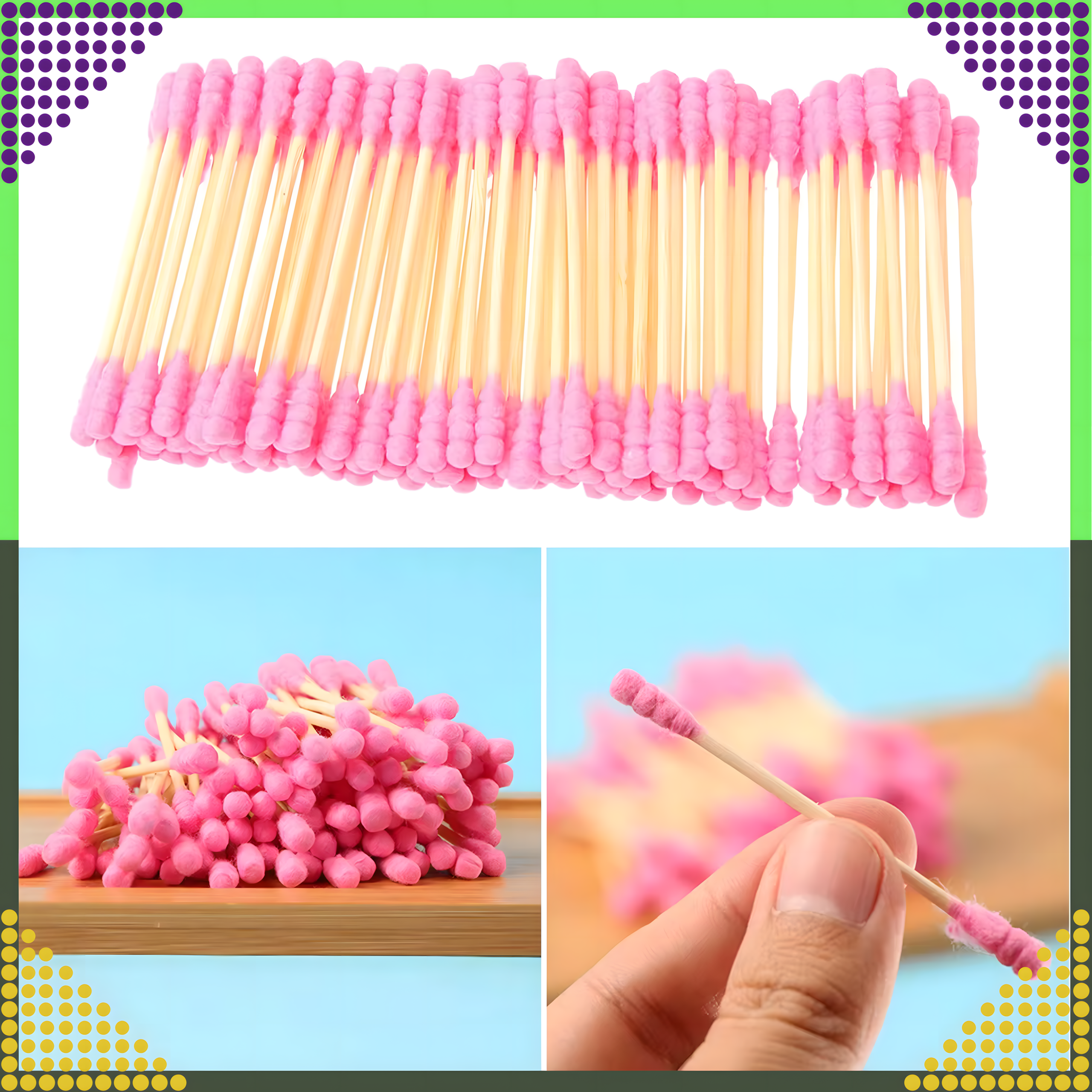 Patyczki Drewniane Higieniczne Kosmetyczne do Uszu 100 sztuk Różowe - obrazek 9