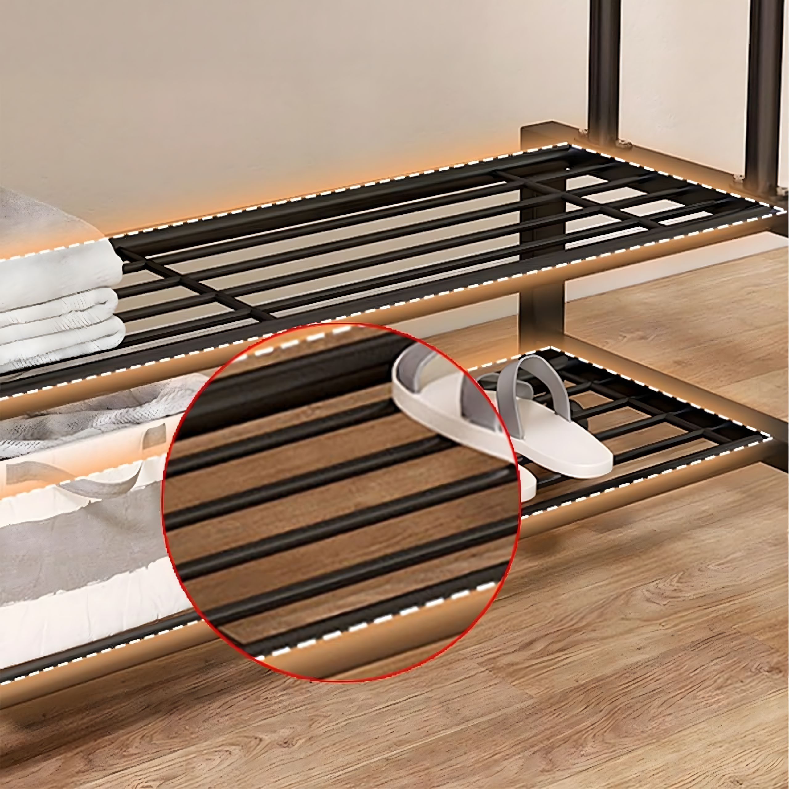 Wieszak Podwójny Wielofunkcyjny Wolnostojący na Ubrania Buty z Kółkami - obrazek 5