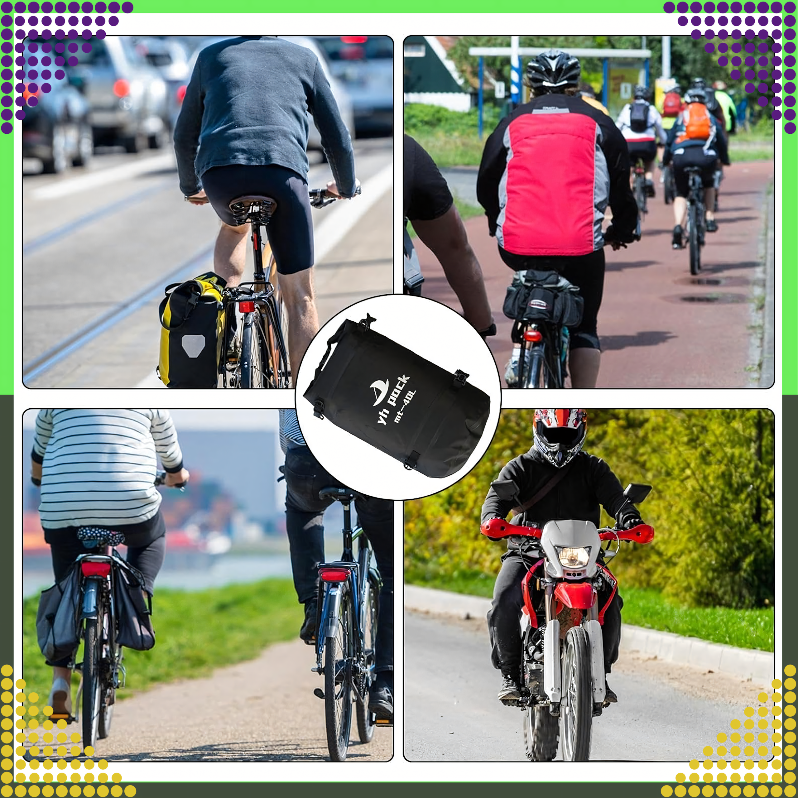 Wodoodporna Torba Motocyklowa na Motor Rower Ramię Sakwa Bagażowa 40L - obrazek 10